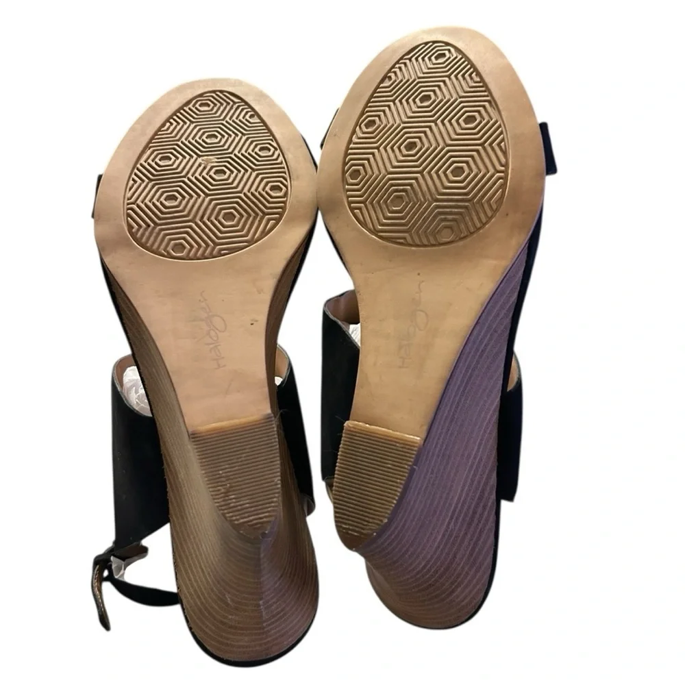 Halogen Clarette Black Suede Wedge Sandals Ankle Cuff Size 9.5
